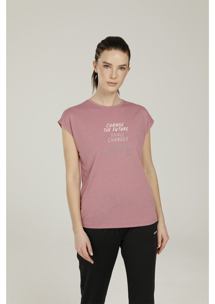 SN629 Lora Slogan Detaıle Pembe Kadın T-Shirt