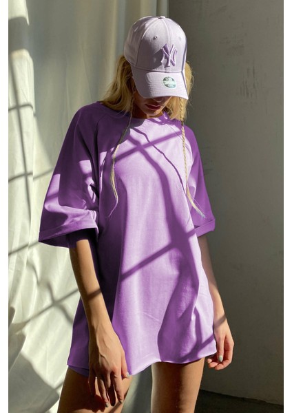 Lila Oversize Basic Kadın Tişört fiyatları