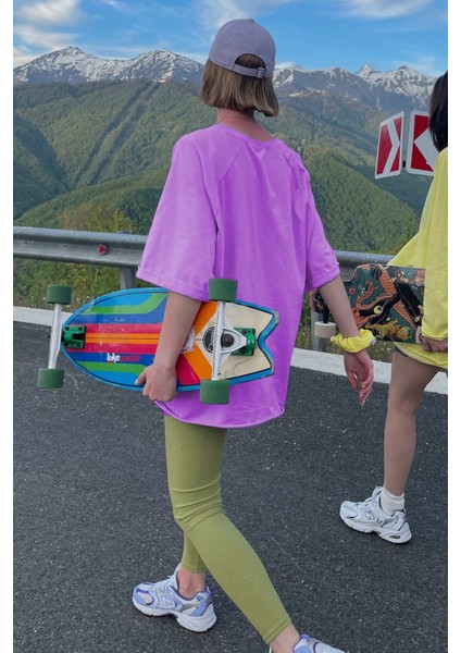 Lila Oversize Basic Kadın Tişört modelleri