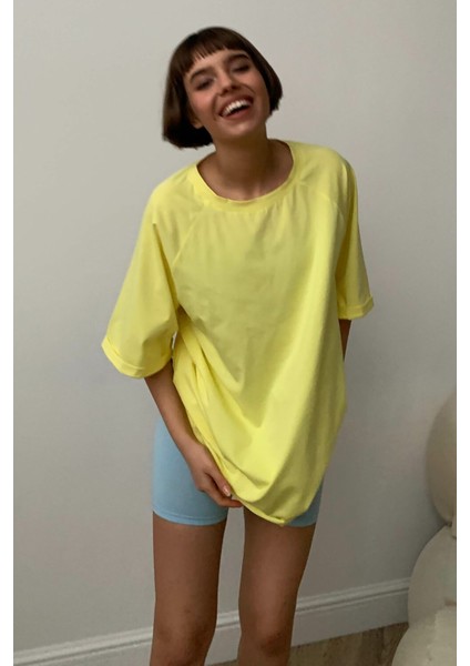 Sarı Oversize Basic Kadın Tişört