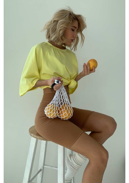 Sarı Oversize Basic Kadın Tişört modelleri
