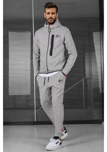 Gri Baskılı Regular Fit Erkek Eşofman Takımı