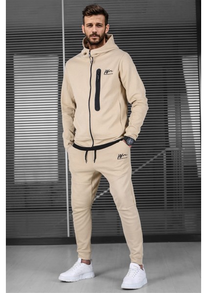 Bej Baskılı Regular Fit Erkek Eşofman Takımı modelleri