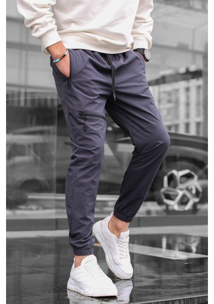 Füme Fermuar Detaylı Paraşüt Jogger Pantolon