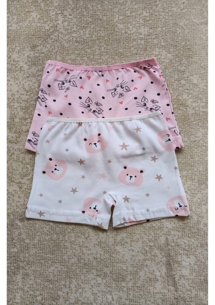 Iç Giyim Kız Çocuk Renkli Likralı Pamuk Boxer Külot 2 Parça