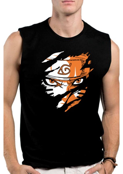 Sert Naruto Siyah Kesik Kol | Kolsuz Erkek T-Shirt | Atlet