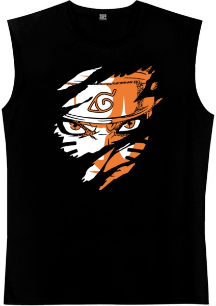 Sert Naruto Siyah Kesik Kol | Kolsuz Erkek T-Shirt | Atlet