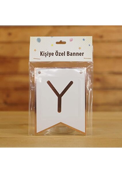 Y Harfli Beyaz Zemin Rose Gold Kişiye Özel Banner Kart