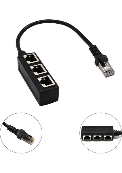 3x RJ45 1 Erkek 3 x Kadın Ethernet Ağ Splitter Kablosu (Yurt Dışından)