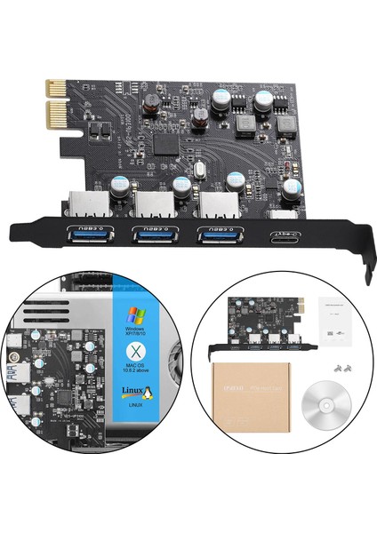 USB 3.0 Pcı-E Typec Genişletme Kartı Pcı Express Pcı-E'ye USB 3.0 Kart Adaptörü (Yurt Dışından)