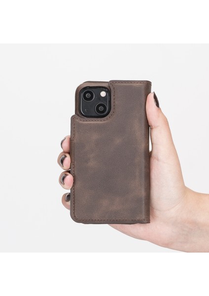 Apple iPhone 13 Mini Florence Koyu Kahverengi Deri Cüzdan Telefon Kılıfı modelleri