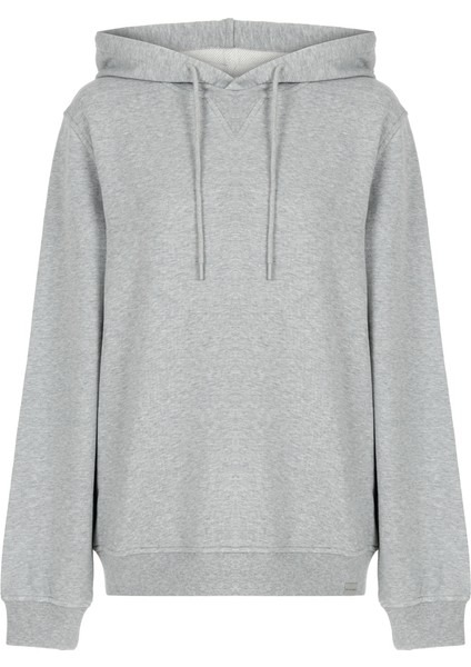 Kadın Gri Pamuklu Unisex Kapüşonlu Sweatshirt Hoodie