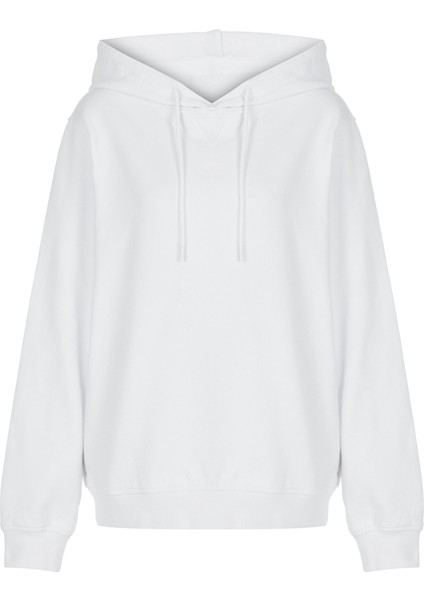 Erkek Beyaz Pamuklu Unisex Kapüşonlu Sweatshirt Hoodie