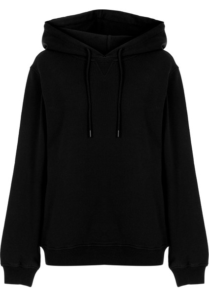 Erkek Siyah Pamuklu Unisex Kapüşonlu Sweatshirt Hoodie