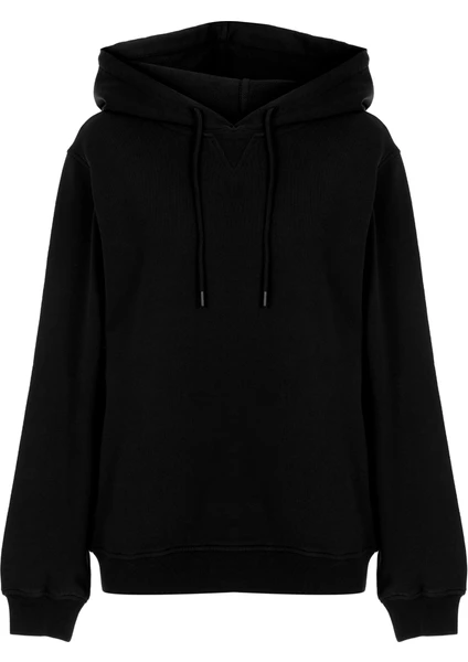 Erkek Siyah Pamuklu Unisex Kapüşonlu Sweatshirt Hoodie