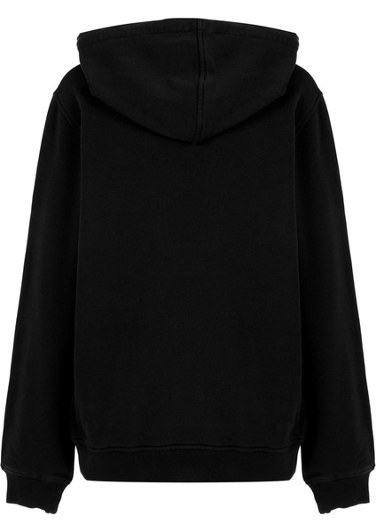 Erkek Siyah Pamuklu Unisex Kapüşonlu Sweatshirt Hoodie