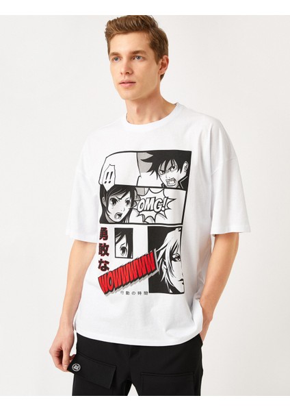Erkek Anime Baskılı Oversize Tişört