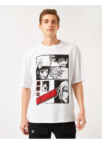 Erkek Anime Baskılı Oversize Tişört