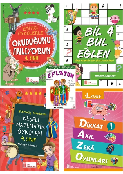 Ata Yayıncılık  4. Sınıf Okuduğumu Anlıyorum + Neşeli Matematik Öyküleri + Bil Bul + Dikkat Akıl Zeka Oyunları