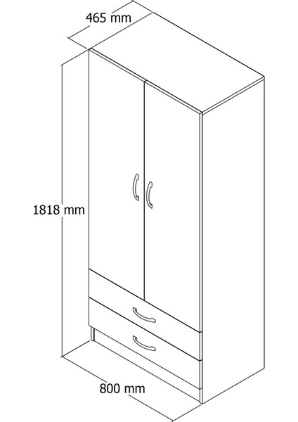 2 Kapılı Iki Çekmeceli Geniş Gardrop Beyaz - GRD0401