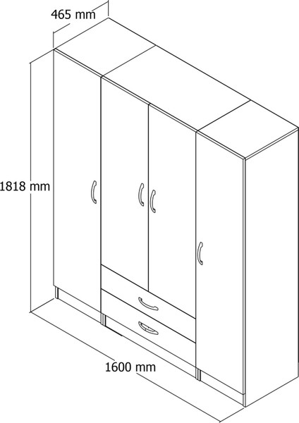 4 Kapılı Iki Çekmeceli Geniş Gardrop Beyaz- GRD0601 fırsatları