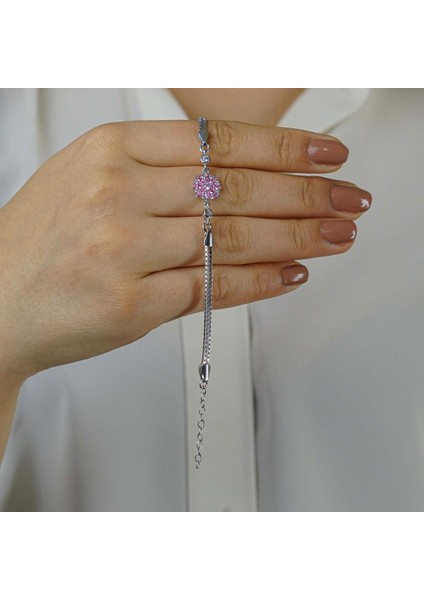 Pembe Çiçek Tasarımlı 925 Ayar Gümüş Kadın Bileklik fiyatları