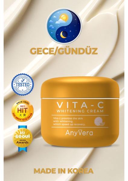 Anyvera C Vitamini Içerikli Leke Karşıtı Vita-C Whitening Krem Hızlı Etki Kore Beauty