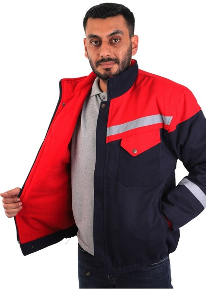 Eser - 7-7 Gabardin Içi Polarlı Robalı Mont - Lacivert,kırmızı L