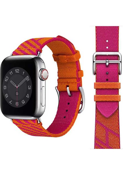 Apple Watch Seri 7/6/SE/5/4 Metal Toka Hasır Kordon KRD-51 NO1 42mm 44mm 45mm Uyumlu Pembe - Turuncu