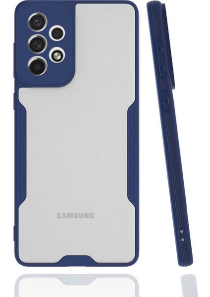 noktaks - Samsung Galaxy A73 - Kılıf Kenarı Renkli Arkası Şeffaf Parfe Kapak - Lacivert