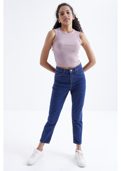 Gül Kurusu Basic Kolsuz O Yaka Kadın Crop Top Atlet - 97204