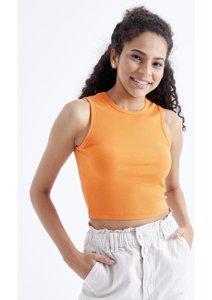 Oranj Basic Kolsuz O Yaka Kadın Crop Top Atlet - 97204