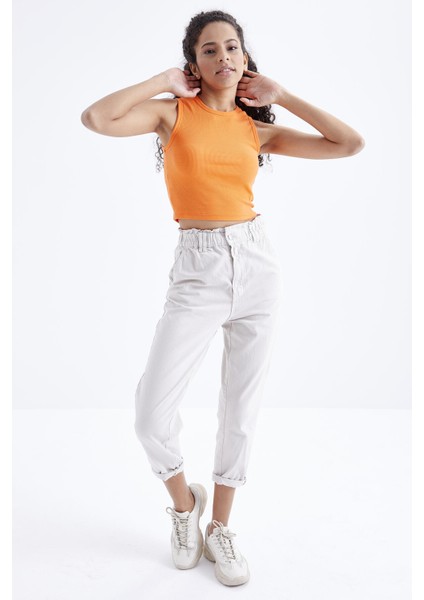 Oranj Basic Kolsuz O Yaka Kadın Crop Top Atlet - 97204