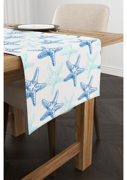 Mavi Beyaz Marin Temalı Deniz Yıldızı Desenli Dijital Baskılı Runner CGH631 Esnafali fiyatları