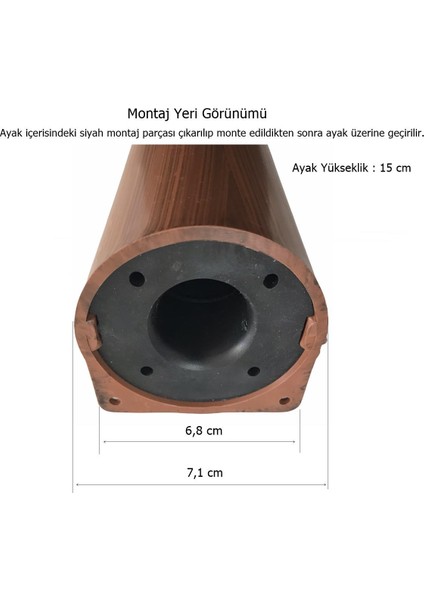 Retro Açılı Konik Plastik Mobilya Ayak Koltuk Ayağı 15 cm Kahverengi