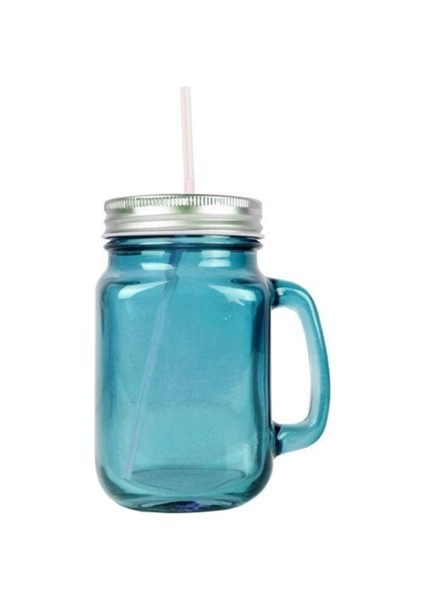 Pipetli Cam Kavanoz Kupa 400ML Meşrubat Limonata Bardağı 4 Renk