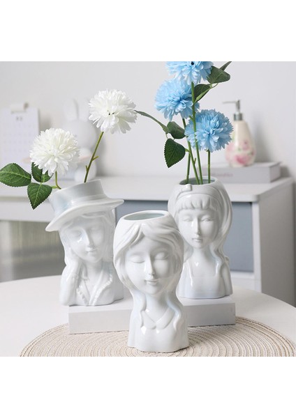Kız Yüz Kafa Seramik Vazo Ev Kapalı Bitki Saksı Vazo Ekici Dekor 18.5X10X8 cm (Yurt Dışından) fiyatları