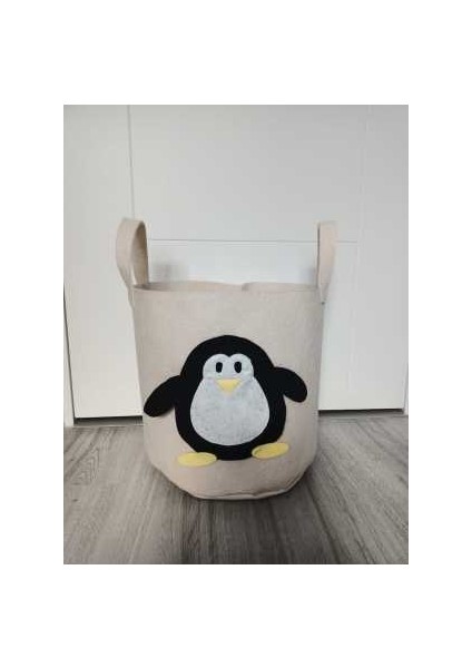 Keçeden Çocuk ve Bebek Odası Penguen Desenli Oyuncak/kirli Sepeti 34X32 cm fiyatları