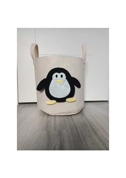 Keçeden Çocuk ve Bebek Odası Penguen Desenli Oyuncak/kirli Sepeti 50X47CM