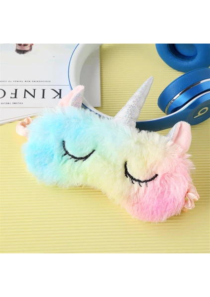 Hd Marketim Peluş Unicorn Rainbow Gökkuşağı Renkli Göz Uyku Bandı Bandana