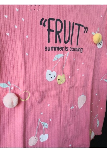 Kız Çocuk Fruit Ponpon Detaylı Body Tişört