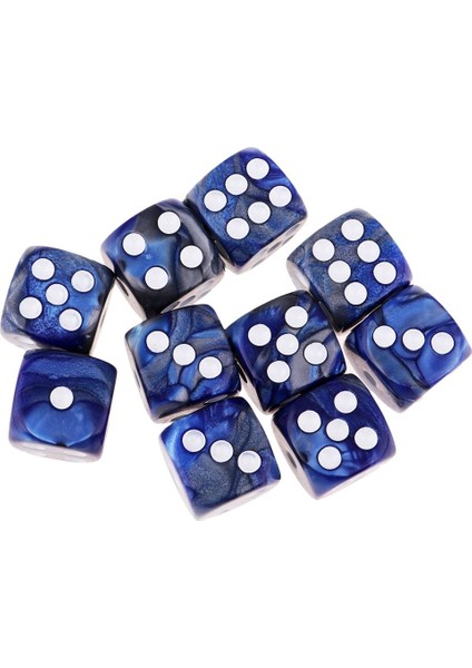 10 Adet 16MM Opak Altı Taraflı Spot Zar Oyunları D6 D & D Rpg Mavi + Gümüş (Yurt Dışından)