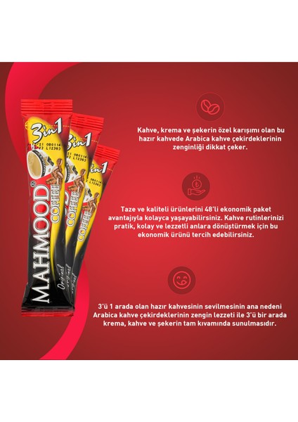 Mahmood Coffee 3'ü 1 Arada Hazır Kahve 48 Adet X 18 Gr