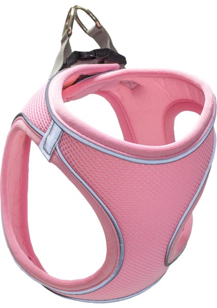 Air Mesh Kedi Köpek Göğüs Tasması Çift Reflektörlü, Terletmeyen Açık Pembe / Candy Pink