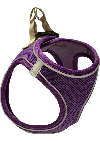 Air Mesh Kedi Köpek Göğüs Tasması Çift Reflektörlü, Terletmeyen Mor / Purple