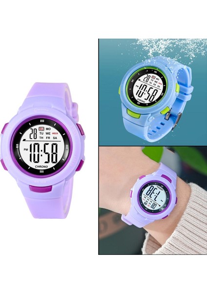 Spor Dijital Izle Açık Su Geçirmez Bilek Izle Alarm Kronometre Hediye ile Mor (Yurt Dışından)