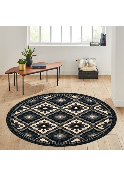 Dijital Baskı Yıkanabilir Kaymaz Taban Yuvarlak Halı RVG7173