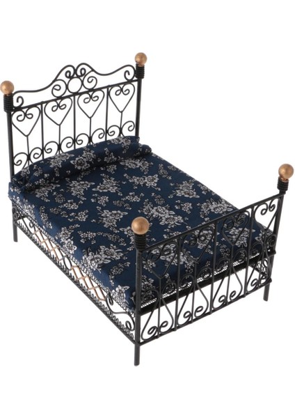 1/12 Dollhouse Minyatür Mobilya Metal Avrupa Retro Çift Kişilik Yatak Yeni (Yurt Dışından)