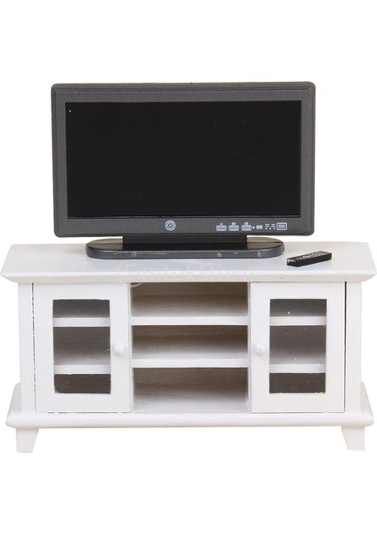 Beyaz Ahşap Tv Kabine ve Televizyon 12. Bebek Evi Minyatür Mobilya (Yurt Dışından)