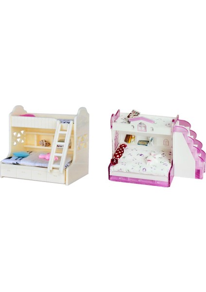 2 Takım Çocuklar Için 1/12 Ölçekli Dollhouse Ranza Yatak Kitleri Yatak Odası Mobilya Aksesuar (Yurt Dışından)